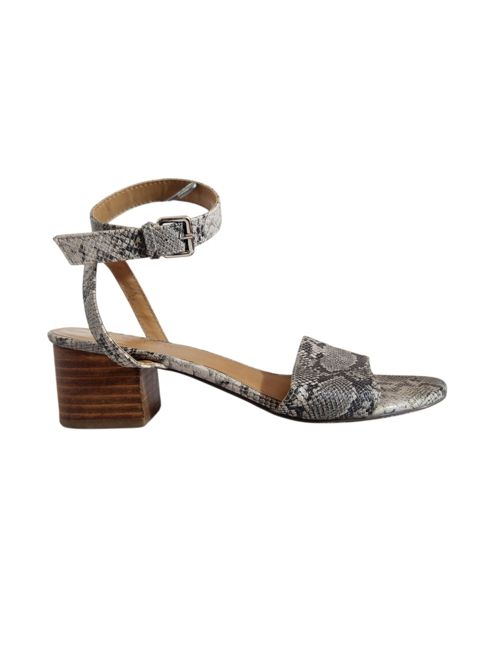 J. Crew Snakeskin Print Block Heel Ankle Strap Sandals Size 6 Flaw